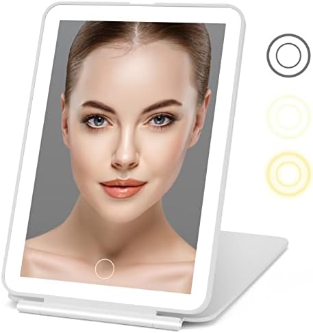 Rechargeable Travel Makeup Mirror 72 LED Lighted Makeup Mirror Travel Mirror Compact Slim LED Vanity Mirror with Lights Lighted Makeup Mirror with 3 Lighting Modes Dimmable Touch Screen (W1)
