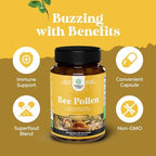 Bee Pollen Supplement 1000mg per Serving - Pure Capsules with Naturally Occurring B Vitamins Minerals & Enzymes Pills Made Vegetarian Non-GMO Gluten Free (30 Servings)