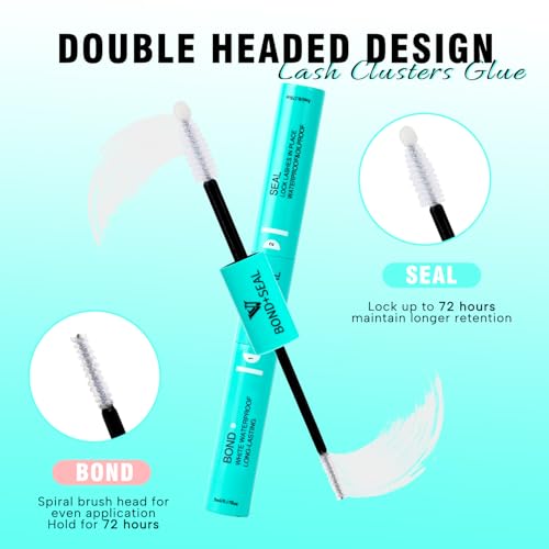VAVALASH 3 in 1 Clear Lash Bond and Seal Clusters Glue Lash Remover, Waterproof Cluster Lash Glue for DIY Eyelash Extension Strong Hold Individual Lash Glue for DIY Lashes at Home (White)