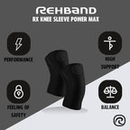 Rehband 7mm Power Max Knee Compression Sleeve for Strength Sports, Competition Grade, Neoprene Knee Sleeves for Bodybuilding & Heavy Powerlifting, Colour:Carbon/Black - 1 Pair, Size:Medium