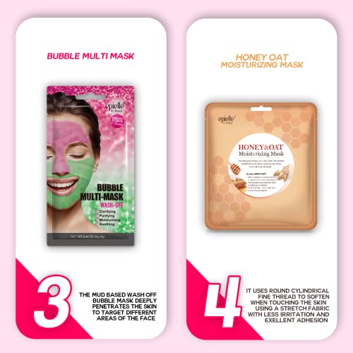 Epielle All In One Kit, cleansing, facial sheet mask, peel off, Fun facial mask Kit, Moisturizing Facial Skincare for Sensitive Skin & Acne | Spa Day Party, Mothers Day Gifts