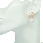 Fashion Design Faux Pearl Charm Flower Dangle Drop Earrings Studs For Women (White)