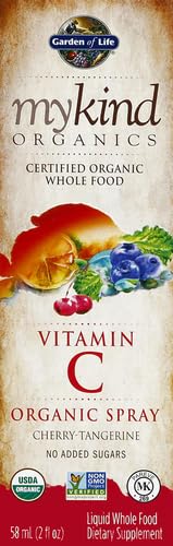Garden of Life Organics Vitamin C Spray for Kids and Adults - Cherry Tangerine,Vitamin C Supplement,Antioxidant for Immune Support and Skin Health,2 fl oz Liquid Drops,(Pack of 2)