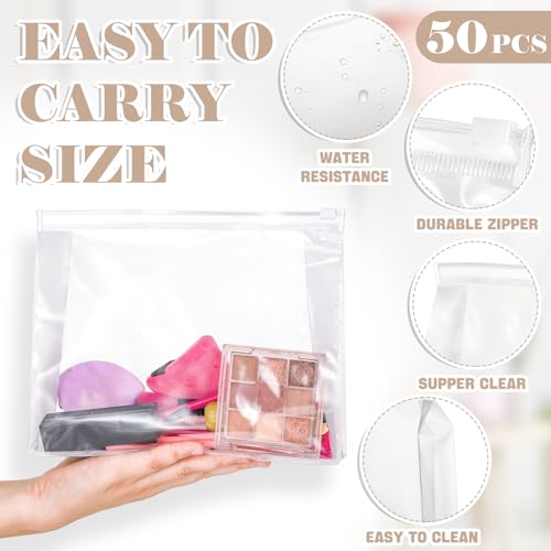 Xuniea 50 Pieces Mini Clear Makeup Bag Small Clear Zipper Pouch Travel Bag for Toiletries Plastic Cosmetic Organizer Waterproof for Women Men Vacation(7.1'',8.6'',9.8'',Transparent)
