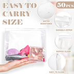 Xuniea 50 Pieces Mini Clear Makeup Bag Small Clear Zipper Pouch Travel Bag for Toiletries Plastic Cosmetic Organizer Waterproof for Women Men Vacation(7.1'',8.6'',9.8'',Transparent)