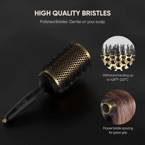 2 in 1 Ceramic Round Brush for Blow Drying,Thermal Ceramic Brush for Hair Styling, Anti-static Brush, Enhance Texture Volume, for Women & Men,with 4 Hair Clips (2.1 Inch& 1.3 Inch)