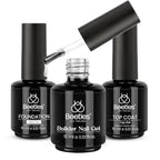 Beetles 3Pcs 15ml Builder Nail Gel with Top and Base Coat Set No Wipe Gel Top Coat Base Gel Builder Extension Gel for Nails Shine Finish and Long Lasting Nail Protection Gift for Women