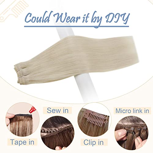 Easyouth Sew In Human Hair Extensions Blonde Hair Extensions Sew In Weft Hair Extensions Color Platinum Blonde Hair Extensions Sew in Weft Extensions Bundles 12 Inch 70G