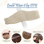 Easyouth Sew In Human Hair Extensions Blonde Hair Extensions Sew In Weft Hair Extensions Color Platinum Blonde Hair Extensions Sew in Weft Extensions Bundles 12 Inch 70G