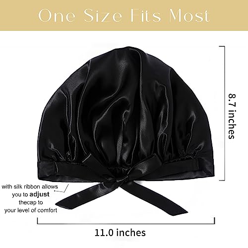 ZIMASILK 100% 22 Momme Mulberry Silk Bonnet for Sleeping, Double-Layer Silk, Natural Silk Hair Wrap for Hair Care with Elastic & Tie Band Stay On Head (1Pc, Black)