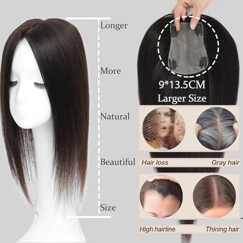 Hair Toppers for Women Real Human Hair, 360° 3D Human Hair Toppers for Women with Thinning Hair Upgrade Middle Part Clip in Bangs Hair Topper Hair Pieces for Women Daily (Mocha Brown, 18 Inch)