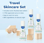 Mustela Travel Skinscare Set - Baby Skin Care & Bath Time Set - TSA-Approved - Natural & Plant-Based - Natural Avocado - 3 Items Set - Refillable & Reusable 1.69 Fl. Oz. Bottles