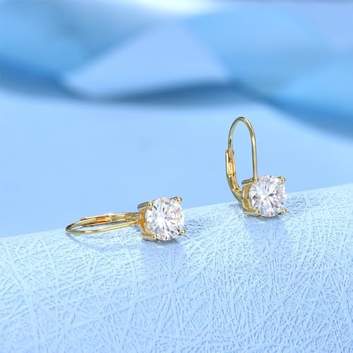Moissanite Earrings,1.0ct-2.0ct D Color Brilliant Round Cut Lab Created Diamond Earrings 18K White Gold Plated Sterling Silver Dangle Earrings Moissanite Leverback Drop Earrings