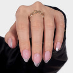 French Tip Press On Nails - BTArtbox 30 PCS Almond Fake Nails, Fit Perfectly & Natural Reusable Silver Outline Soft Gel Nails with Nail Glue and Jelly Glue in 16 Sizes, Rock Me