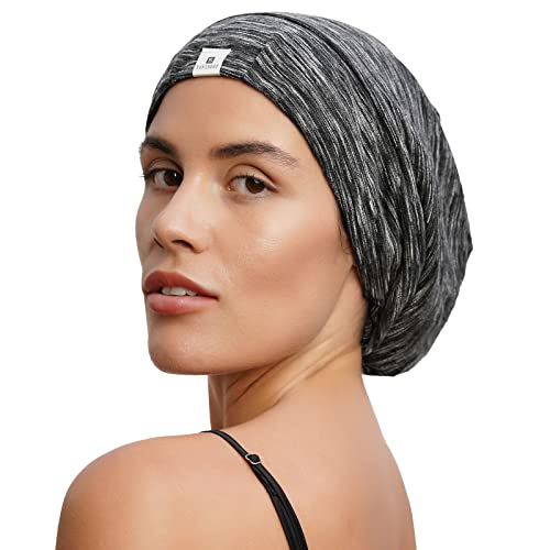 YANIBEST Silk Satin Bonnet Hair Cover Sleep Cap - Navy Adjustable Stay on Silk Lined Slouchy Beanie Hat for Night Sleeping