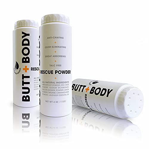 Butt & Body Rescue Powder - Whole Body Deodorant - Naturally Protects Skin & Eliminates Chafing, Rubbing, Sticking & Odors. No Talc. Made in USA - Absorbs Sweat & Keeps You Cooler. (4 Ounce - 1 Pack)