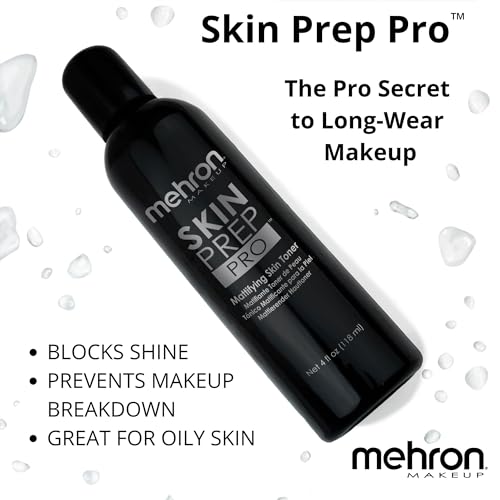 Mehron Makeup Skin Prep Pro Mattifying Skin Toner | Long Lasting Pre-Makeup Primer 4 fl oz (120 ml)