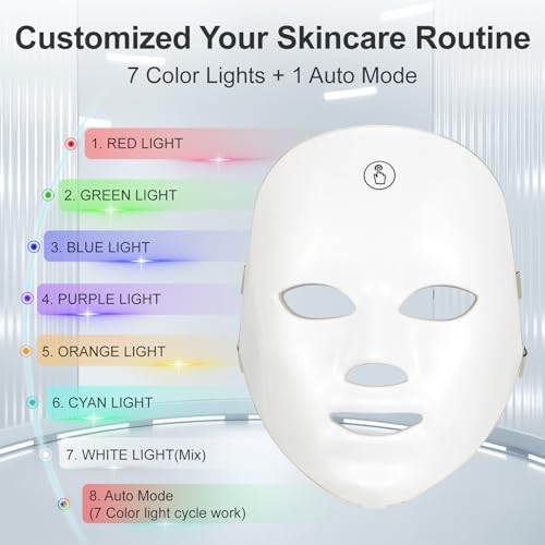 Red Light Mask For Face, 7-1 Colors Red Light Face Mask, Facial Mask Skincare At Home, Cordless, Portable and Rechargeable