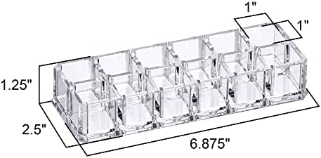 Amazing Abby - Charm - 12-Slot Acrylic Lipstick Organizer, Lipstick Holder, Lip Gloss Holder, Cosmetic Storage Display, Perfect Storage Solution for Drawer and Vanity (Slot Size: 0.9" x 0.9")