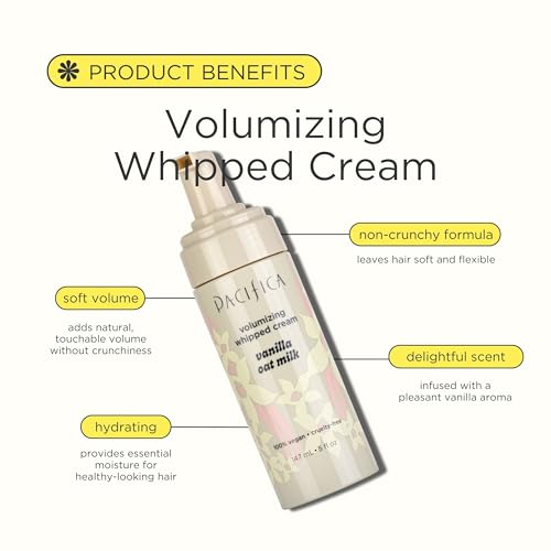 Pacifica Hair Mousse - Vanilla Oat Milk – Light Hold for Soft Volume & Hydration with Touchable Hold, Delightful Vanilla Scent, Vegan & Cruelty-Free, 5 fl oz