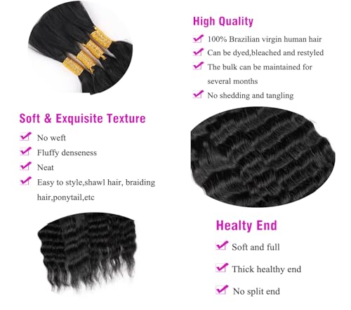 Super Wave Human Braiding Hair Wet and Wavy Human Hair Super French Bulk Human Hair No Weft 100g (1Pack-4PCS) For Boho Braids (Natural Black, 18 Inch)