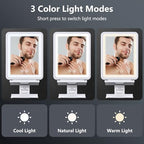 Heated Shower Mirror Fogless for Shaving, 3 Colors Stepless Dimmable Lights Fogless Mirror for Shower, Rechargeable Anti Fog Shaving Mirror with Razor Holder for Men, Light Memory Function, White