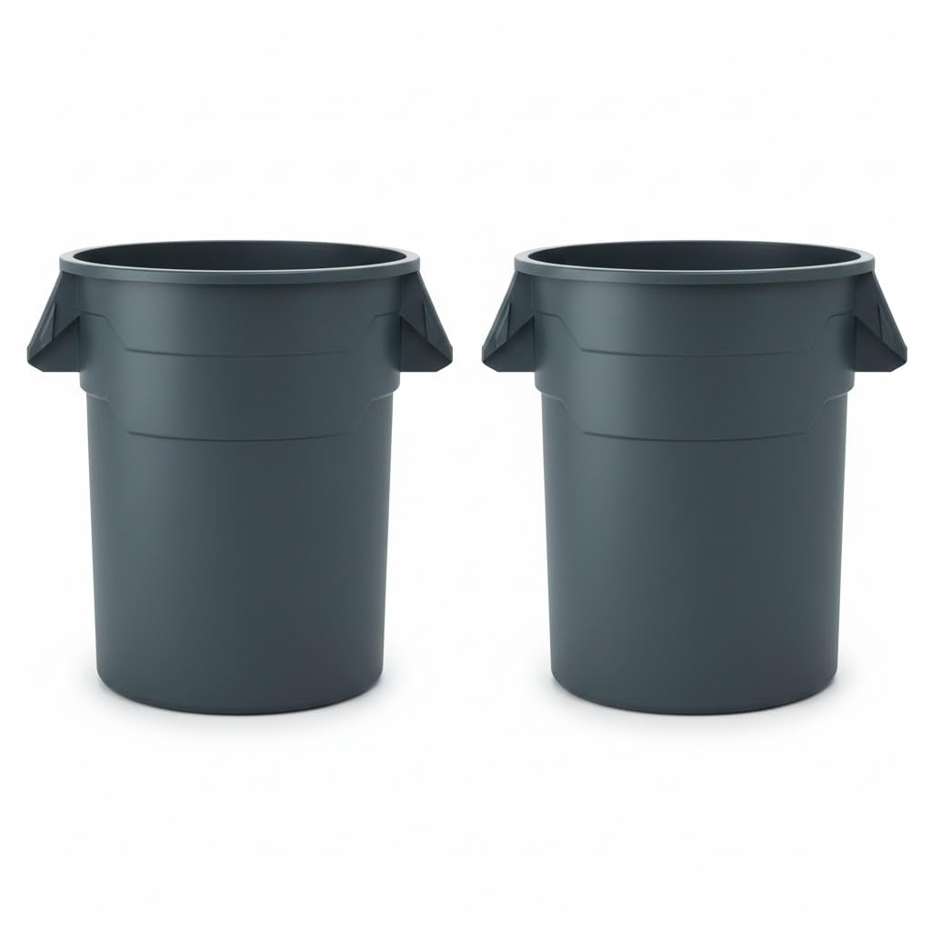 Kleen Commercial Gray Brute 44 Gallon Heavy Duty Round Trash Can/Utility Container/Garbage Container/Landscapers/Construction Sites/Restaurants/Offices/Warehouses, Made in The USA (2 Pack)