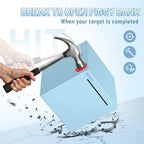 hizgo Adults Blue Piggy Bank, Stainless Steel Piggy Bank for Adults/Kids Must Break to Open, Unopenable Money Saving Box(4.72-inch, Blue)