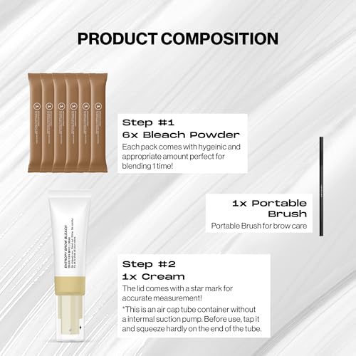 ENTROPY Makeup Brow Bleach Kit, Gentle & Effective Eyebrow Lightening for All Brow Types, Quick 5-Minute Application, DIY Salon-Quality Results at Home, 6 Applications