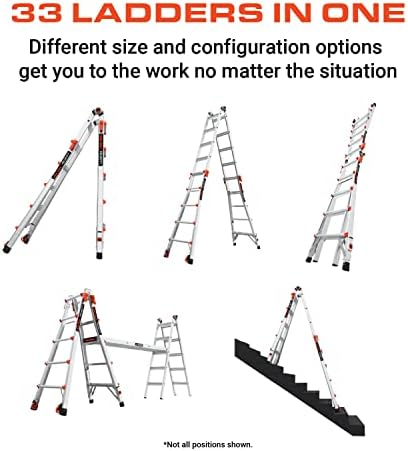 Little Giant Ladders Velocity, 17-Ft Folding Multi-Position Ladder, Aluminum, 300 lb Load Capacity, Type 1A Extra Heavy Duty, 18-Ft Reach, with Ratchet Levelers and Wheels (15417-801)
