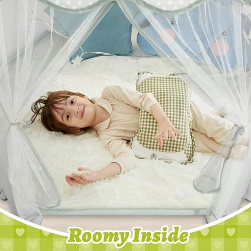 Monobeach Princess Tent Girls Celadon Large Playhouse Kids Castle Play Tent with Star Lights Gift Toy for Children Indoor and Outdoor Games, 55'' x 53'' (DxH)