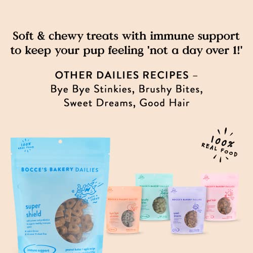 Bocce's Bakery Dailies Super Shield Dog Treats for Immune Support, Wheat-Free Dog Treats, Made with Real Ingredients, Baked in The USA, All-Natural Soft & Chewy, Peanut Butter & Apple, 6 oz