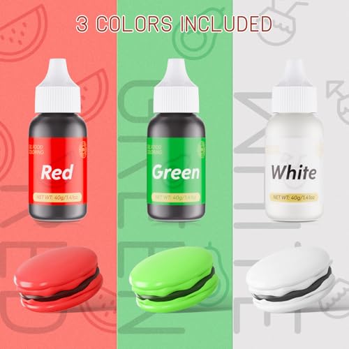 Gel Food Coloring for Cake Decorating - 3 Concentrated Assorted Food Color Edible Christmas Red Green White - Food Grade Dye for Easter Eggs Fondant Cookies Frosting Royal Icing Baking - 40g/Bottle
