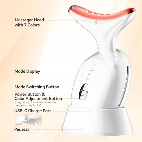 Facial Massager, Red-Light-Therapy Face & Neck Massage Gun, 7 Color, 3 Modes for Skin Care, Face Sculpting Tool