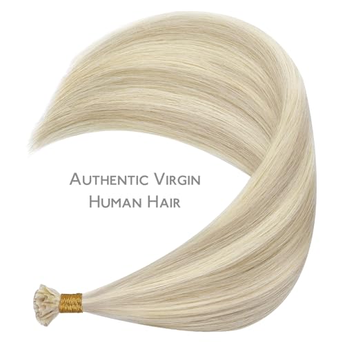WENNALIFE U Tip Hair Extensions Human Hair, 50g 50s 22 Inch Ash Blonde Highlighted Platinum Blonde Remy Hair Extensions K Tip Hair Extension Real Human Hair Invisible Straight Keratin Hair Extensions