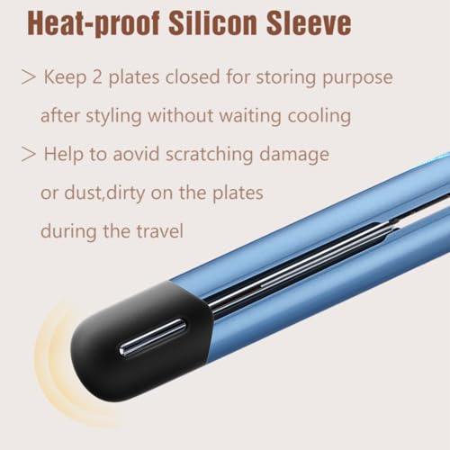 NITION Nano Titanium Hair Straightener 1" Heating Plate Smooth Straightening Flat Iron for Hair. LCD 265-450°F Adjustable for All Hair Type. Travel Pouch Bag Included. MCH Fast Heating Up. Blue