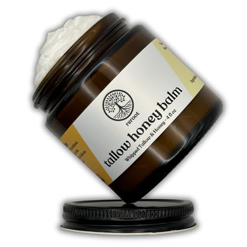 Beef Tallow for Skin | 100% Grass-Fed Tallow & Raw MN Honey | 2 Ingredients | Whipped & UNSCENTED | Whole Body & Face Balm for Sensitive, Dry Skin, Eczema, Psoriasis, Rosacea (4oz)
