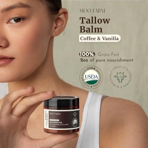 MOO FARM Beef Tallow for Skin - Natural Coffee & Vanilla Hydrating Balm - Grass-Fed Organic Beef Tallow for skin, Safe for Every Skin Concern - Rich Vitamins A, D, E, K, B1 - Made in USA (2oz)
