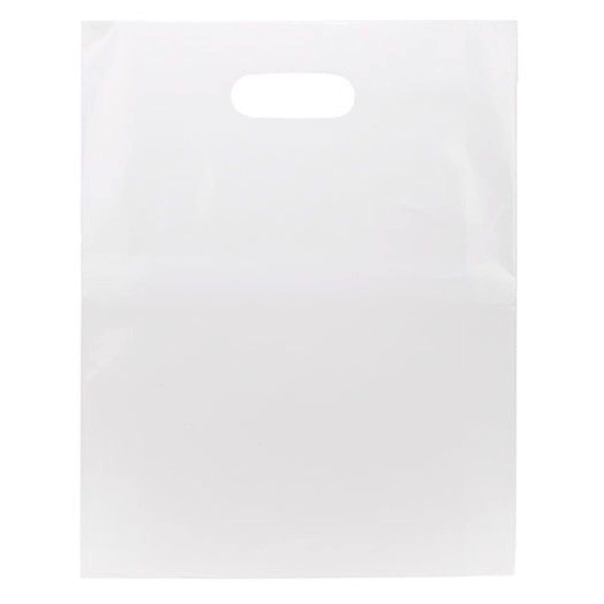 100 Clear Handle Bags 12x15, Extra Thick 2.25 Mil Retail Plastic Shopping Merchandise Gift Bags Tear Resistant Strong Durable Anti Stretch For Small Business LDPE Die Cut, ClearBags, 100% Recyclable