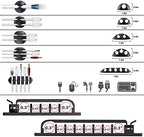 N NOROCME 192 PCS Cable Management Kit 4 Wire Organizer Sleeve,11 Cable Holder,35Cord Clips 10+2 Roll Cable Organizer Straps and 100 Fastening Cable Ties for Computer TV Under Desk, black,clear