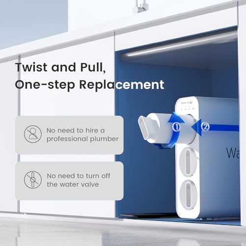 Waterdrop TSU 0.01μm Ultra-Filtration Under Sink Water Filter System, 3-Stage High Capacity, USA Tech, Smart Panel, No Waste Water, 2 Years Lifetime, Matte Black Faucet, Does not Lower TDS