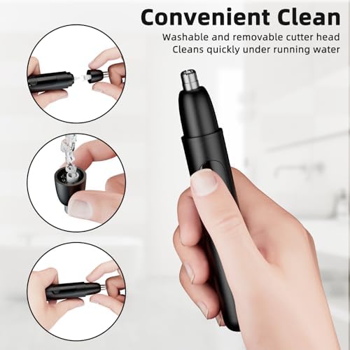 Smity Ear and Nose Hair Trimmer Professional Painless Eyebrow Trimmer for Men and Women Battery-Operated Dual-Edge Blades Built-in LED Light (Black)