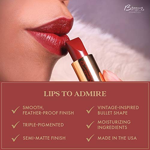BESAME Red Lipstick 1920 Vintage Shade, Cool & Bright Strawberry Red with Blue Undertone, With Moisturizing Vitamin E, Satin Finish, Long-Lasting Lip-Stick Color, Blot for Matte Effect or Lip Stain