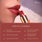 BESAME Red Lipstick 1920 Vintage Shade, Cool & Bright Strawberry Red with Blue Undertone, With Moisturizing Vitamin E, Satin Finish, Long-Lasting Lip-Stick Color, Blot for Matte Effect or Lip Stain