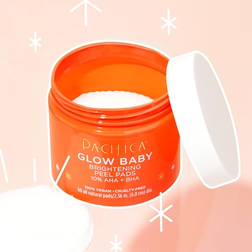 Pacifica Beauty Glow Baby Brightening Peel Pads 10% AHA + BHA, Skincare, Exfoliating, Skin Texture, Minimize Pores, For All Skin Types, Fragrance Free, Clean Skin Care, Vegan - 60 Pads (1 Count)