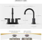 Phiestina 4 Inch 2 Handle Centerset Matte Black Lead-Free Modern Bathroom Faucet, 360 Swivel Spout 2-3 Hole RV Bathroom Vanity Sink Faucet with Pop Up Drain and Water Supply Lines，BF015-1-MB