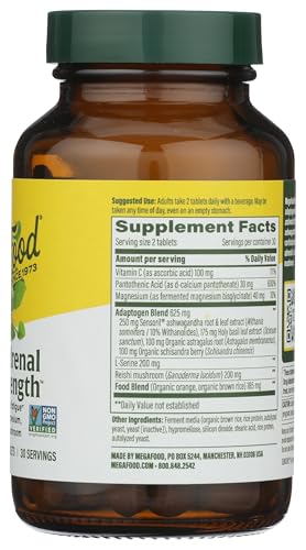 MegaFood Adrenal Strength - Adrenal Support Supplements with Ashwagandha and Magnesium Glycinate, Vitamin C, Holy Basil, Astragalus, Reduces Cortisol Levels - Vegetarian - 60 Tablets (30 Servings)