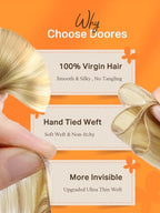 DOORES Genius Weft Hair Extensions Remy Human Hair, 20 Inch Drity Blonde Highlight Golden Blonde 60g, Hand Tied Extensions Human Hair