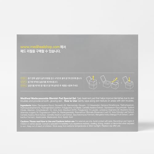 (Only Refill) Mediheal Madecassoside Blemish Pad (100 Pads) - Cotton Facial Toner Pads for Anti Blemish to Improved Uneven Skin Tone - Vegan Gauze Pads
