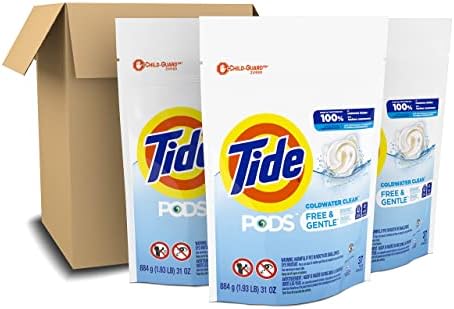 Tide PODS Free & Gentle, Laundry Detergent Soap Pods, Unscented, 3 Bag Value Pack, 111 Count, HE Compatible